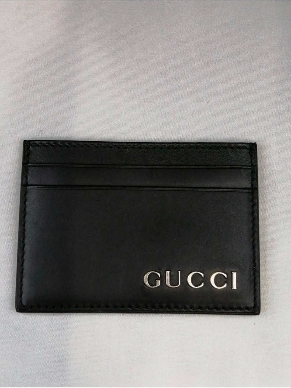Authentic Gucci Black Leather Card Holder with Silver Logo